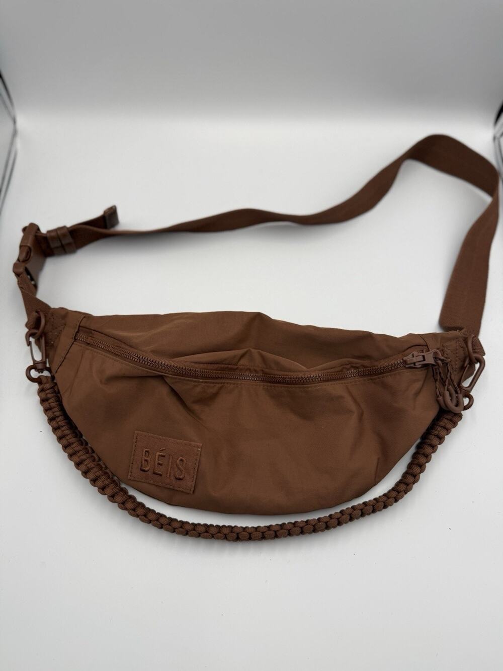 BÉIS Brown Nylon Sport Pack Belt Bag Crossbody Fanny Pack with Braided Rope